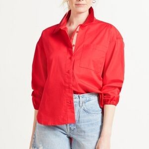 NWT Sundry for Evereve Cherry Red Saturday Poplin Oversized Button Down Top S